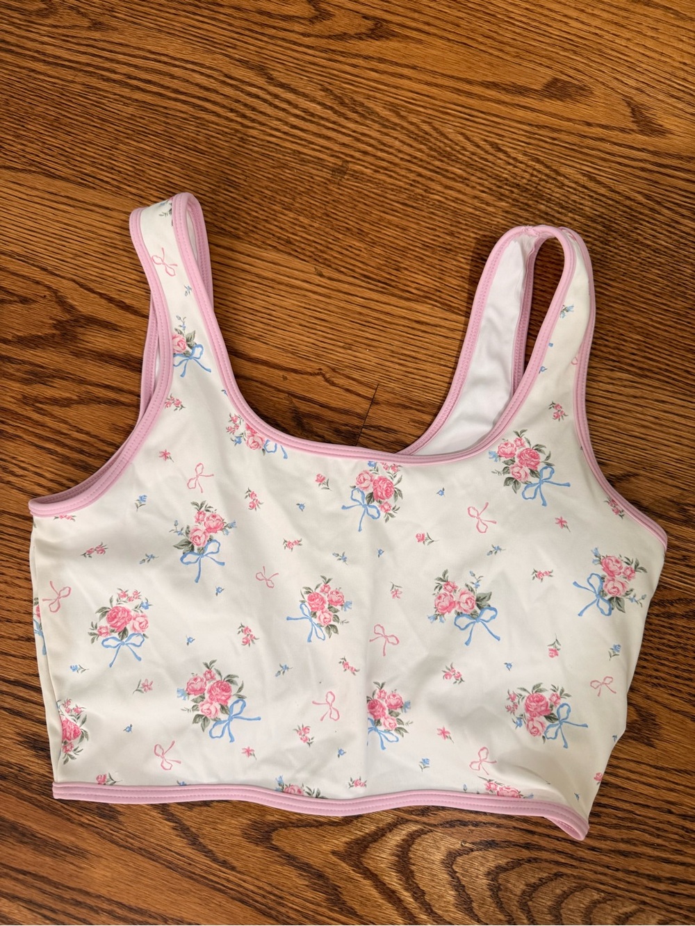 Floral Bow Print Crop Tank Top in White and Pink altar’d state revival